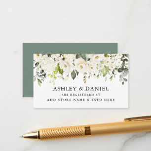 White Floral Sage Green Wedding Registry  Enclosure Card
