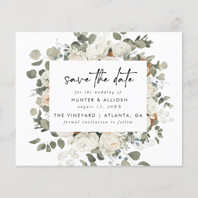 White Floral Save the Date  (Front)