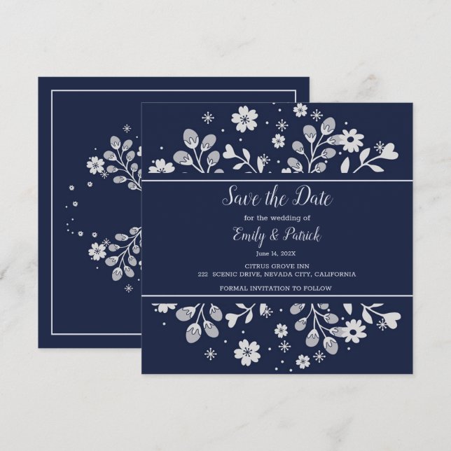 White Floral Save The Date (Front/Back)