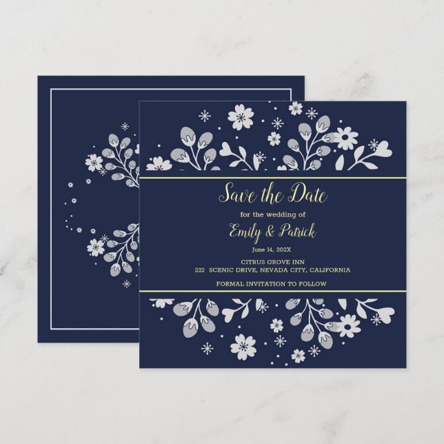White Floral Save The Date (Front/Back)