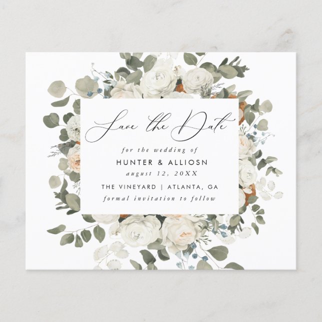 White Floral Save the Date (Front)