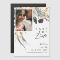 White Floral Save The Date Magnet