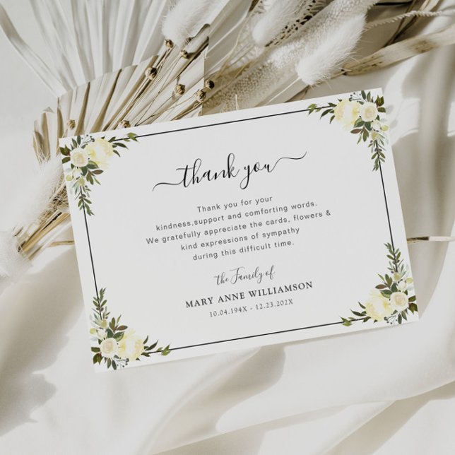white floral script funeral thank you note (Creator Uploaded)