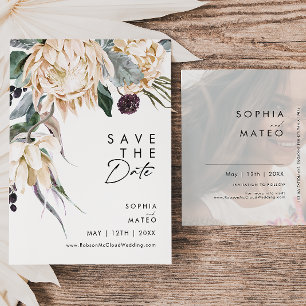 White Floral Script Photo Save The Date Postcard