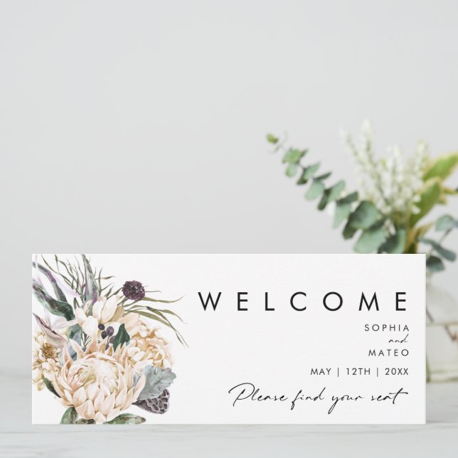 White Floral Seating Chart Header (Standing Front)