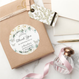 White Floral Silver Butterflies Princess Tiara Classic Round Sticker