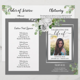 White Floral Simple Photo Funeral Program Budget