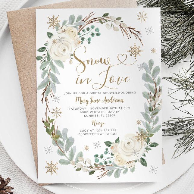 White Floral Snow in Love Winter Bridal Shower Invitation (Creator Uploaded)