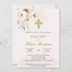 White floral Spanish baptism Invitation