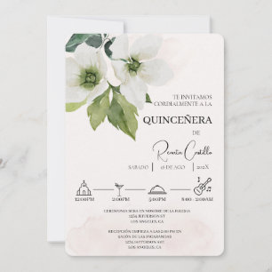 White Floral Spanish quinceañera  Invitation