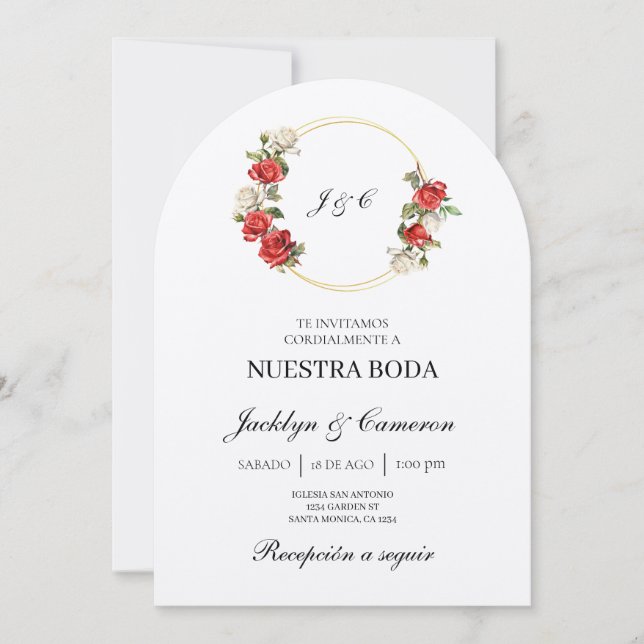 White Floral Spanish Wedding Invitation (Front)