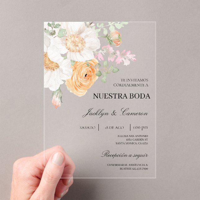 White Floral Spanish Wedding Invitation (Insitu (Handheld))