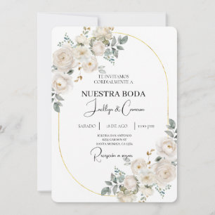 White Floral Spanish Wedding Invitation