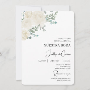 White Floral Spanish Wedding Invitation