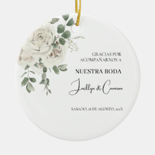 White Floral Spanish Wedding Invitation Ceramic Tree Decoration