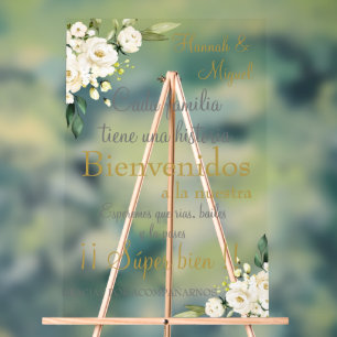 White floral Spanish Wedding Sign