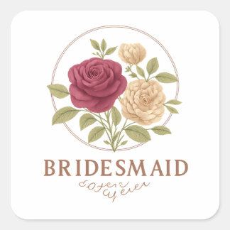 White Floral Square Sticker - Bridesmaid