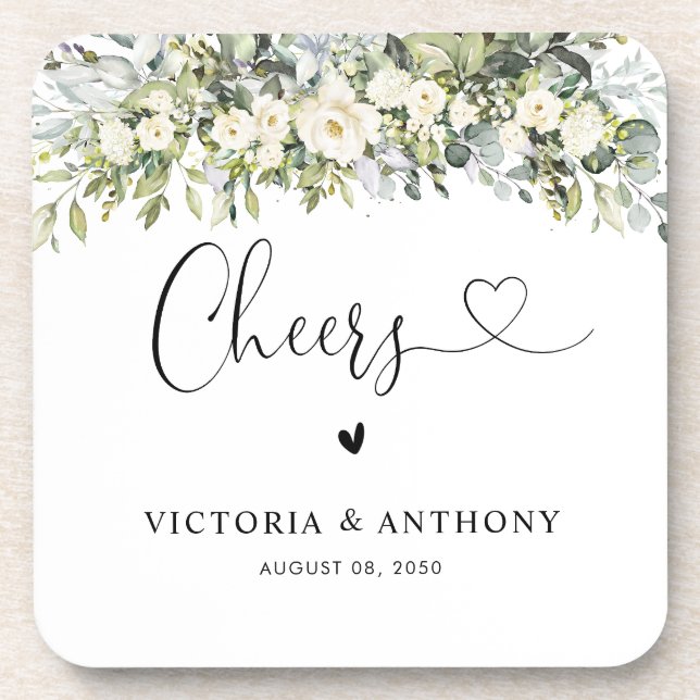 White Floral Square Wedding Coaster (Front)