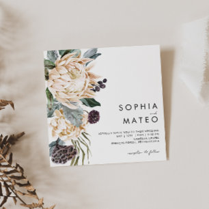 White Floral Square Wedding Invitation