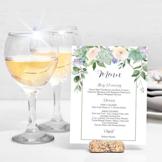 White Floral Succulents Greenery Arch Wedding Menu (Creator Uploaded)