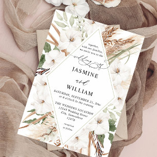 White Floral Summer Boho Invitation
