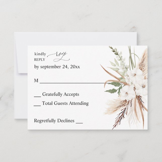 White Floral Summer Boho no Meal RSVP Card (Front)