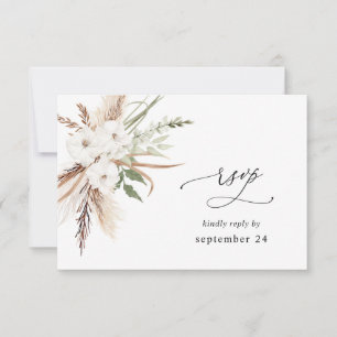 White Floral Summer Boho w Meal RSVP 2 Card