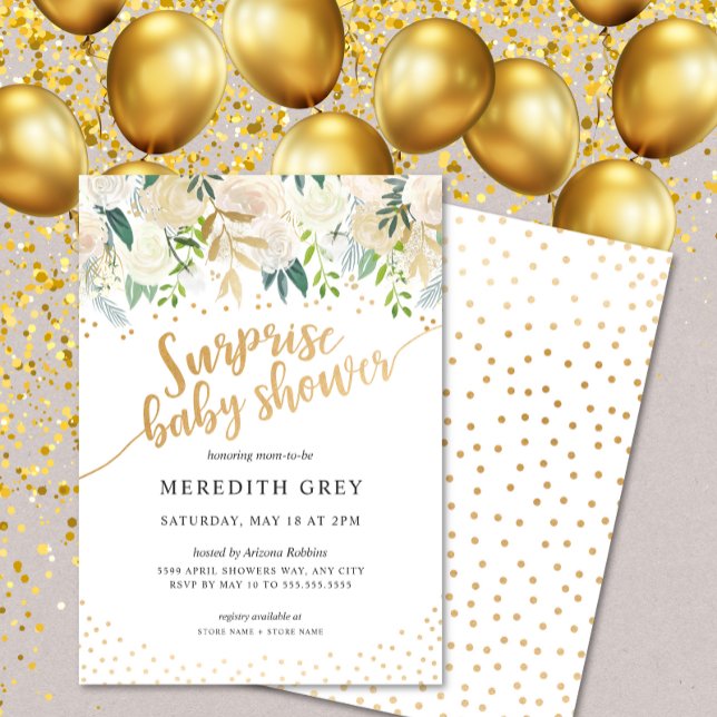 White Floral Surprise Baby Shower Invitation (Creator Uploaded)