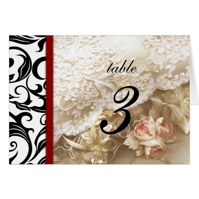 White Floral Swirl Wedding Table Number (Front Horizontal)