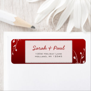 White Floral Swirls Deep Red Return Address Label