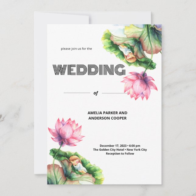 White Floral Symphony Wedding Invitation (Front)