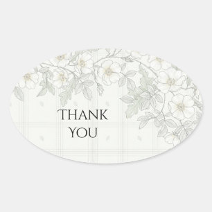 White Floral Tartan Thank You Sticker
