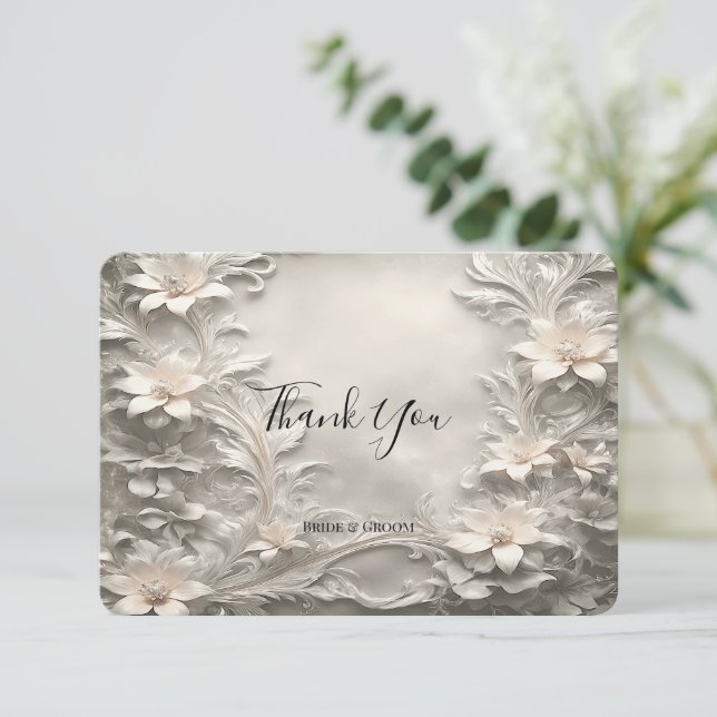 White Floral Thank You Card (Standing Front)