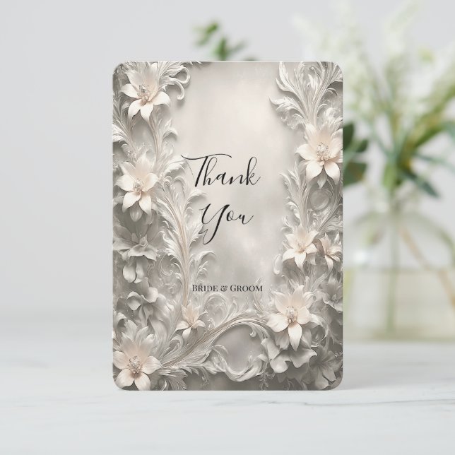 White Floral Thank You Card (Standing Front)