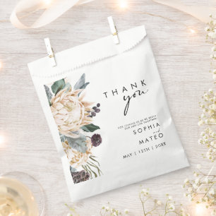 White Floral Thank You Favour Bag
