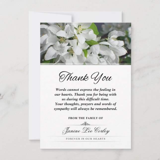 White Floral Thank You Sympathy Funeral Expression Card (Front)