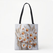 White Floral Tote with Orange Chequered Back