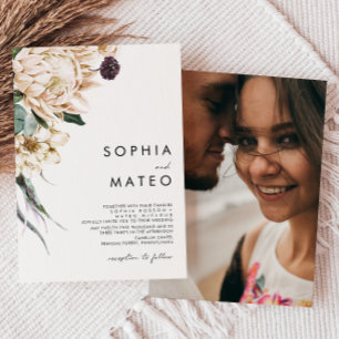 White Floral Traditional Photo Wedding Invitation