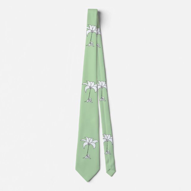 White Floral Tropical Pale Green Neck Tie (Front)