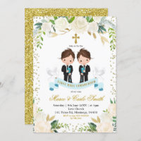 White Floral Twin Boy First Holy Communion