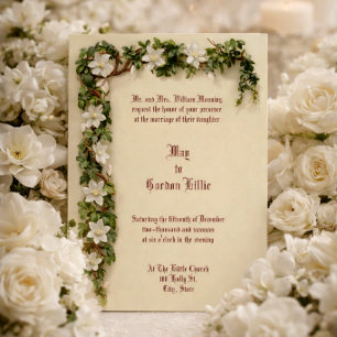 White Floral Vine Border Wedding Invitation