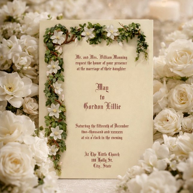 White Floral Vine Border Wedding Invitation (Creator Uploaded)