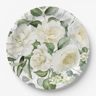 White Floral Vintage Elegant Wedding Paper Plate