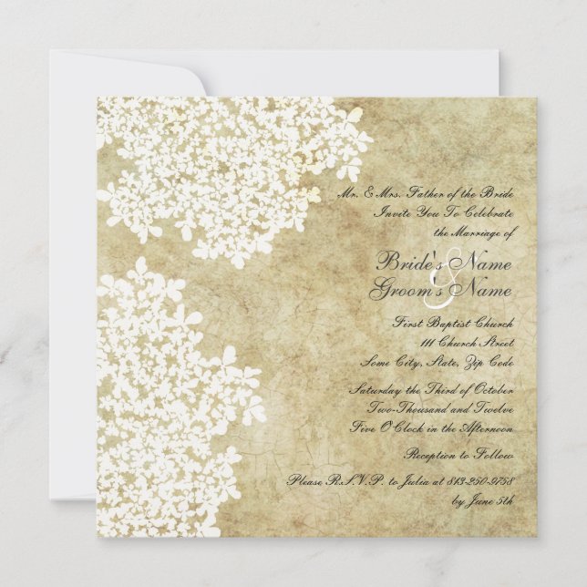 White Floral Vintage Square Wedding Invitations (Front)