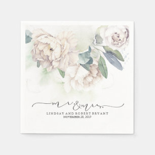 White Floral Vintage Watercolor Wedding Napkin
