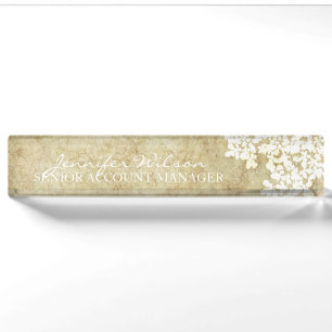 White Floral Vintage Wedding Nameplate