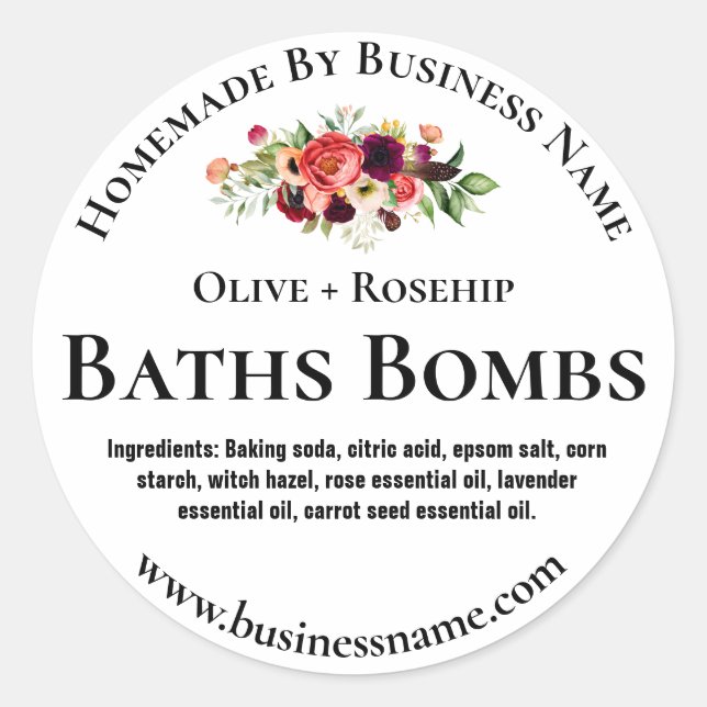 White Floral Watercolor Bath Bomb Labels (Front)