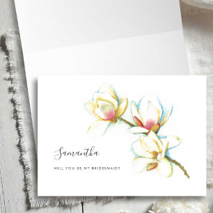 White Floral Watercolor Bridesmaid Proposal Cards