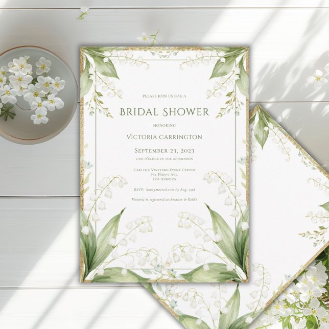 White Floral Watercolor Gold Frame Bridal Shower Invitation (Creator Uploaded)