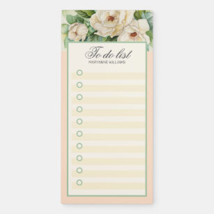 White Floral Watercolor To Do List Add Name Magnetic Notepad
